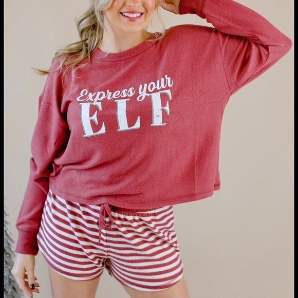 𝅺Z Supply “Express Your Elf” Striped Holiday Lounge Sweatshirt, Size S - Picture 2 of 6